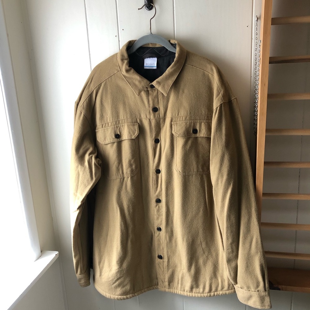*COLUMBIA Beige Fleece Lined L/S Snap Button Men’s XXL Cold Weather Shirt